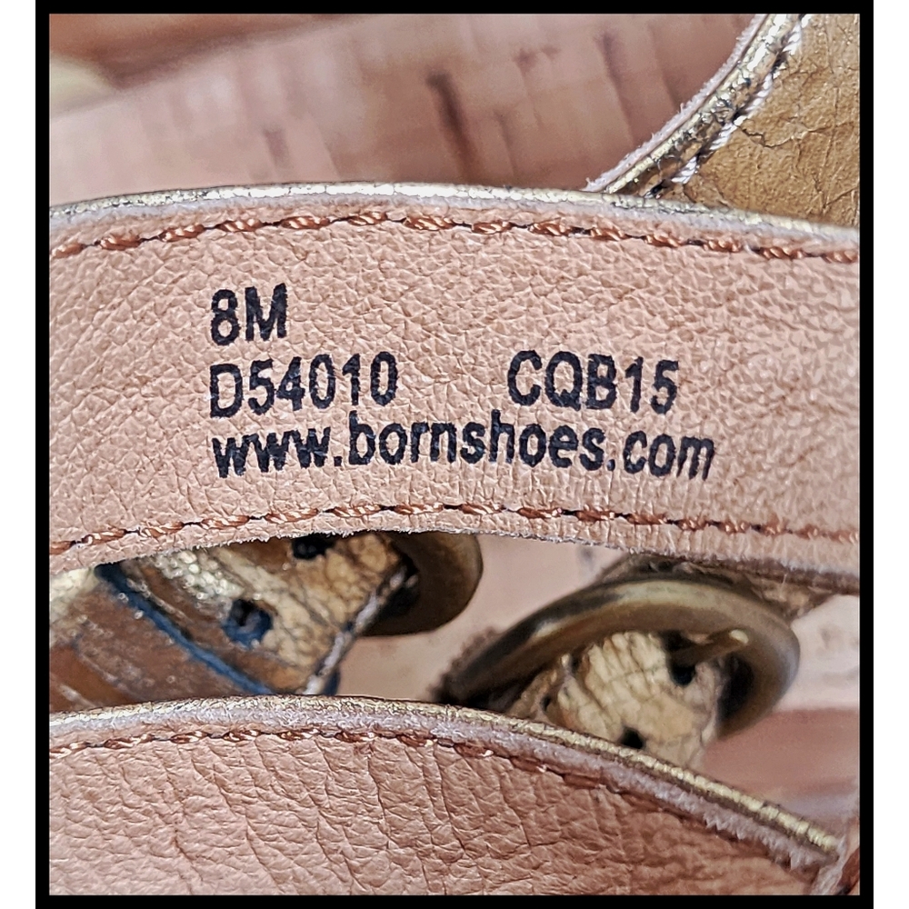 BORN Reta Leather Comfort T-strap Thong Sandals Double Buckle Gold Foil 8 - Picture 10 of 13